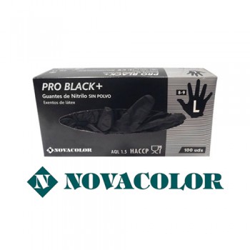 Guantes de Nitrilo Novacolor Pro Black + Sin polvo y exento de látex Talla L 8-9